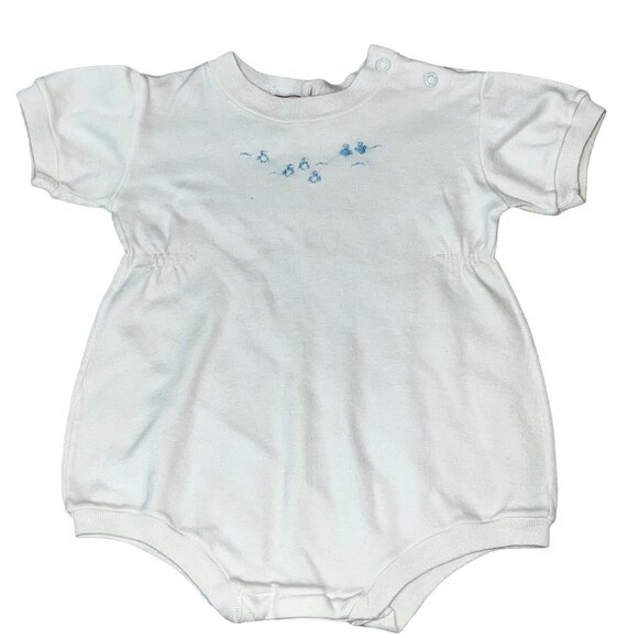 Health-Tex Stantogs Bodysuit White Blue Penguins Embroidery 6 Months - Picture 1 of 6
